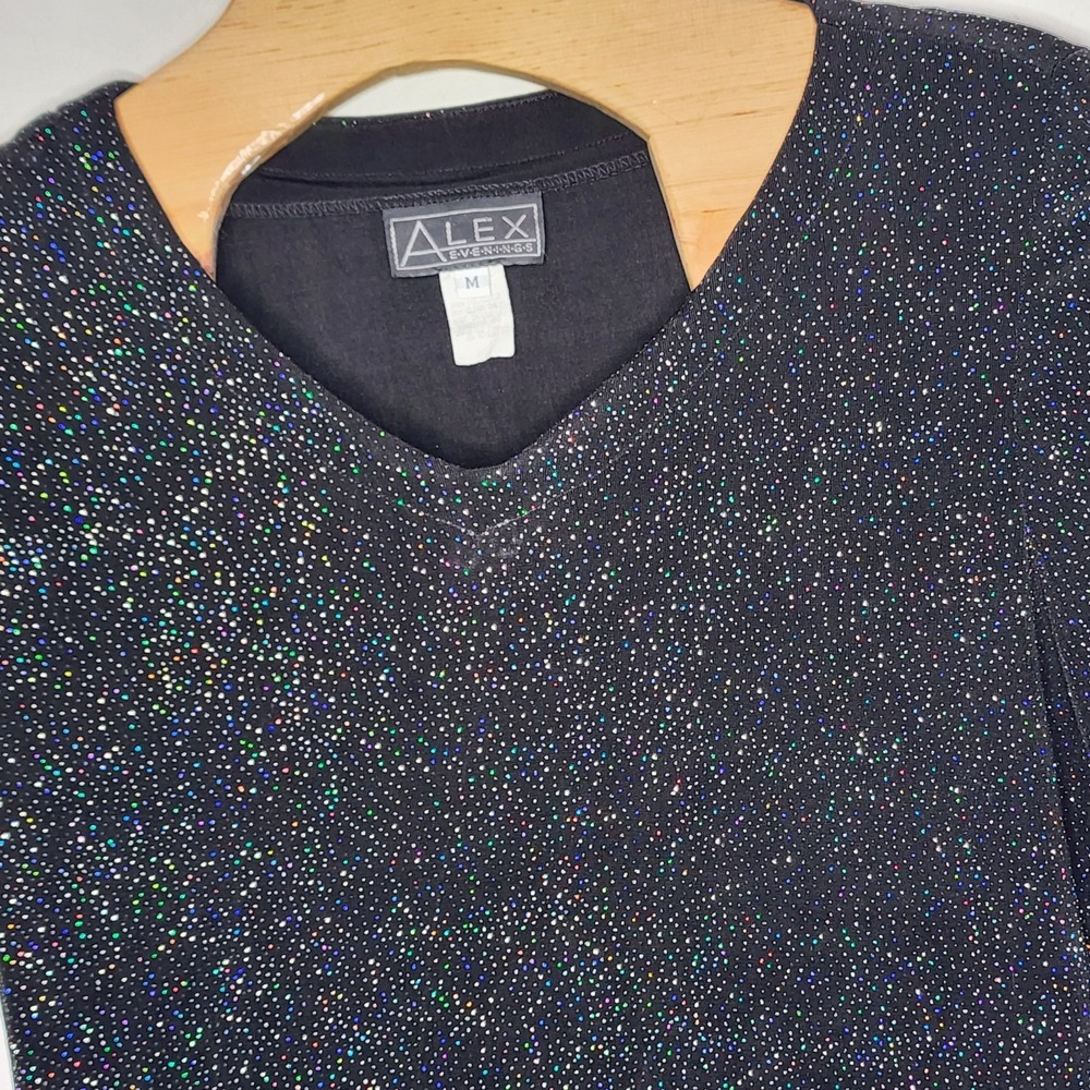 Alex Evenings Women's Black Ringstone Pullover Top Blouse Size Medium